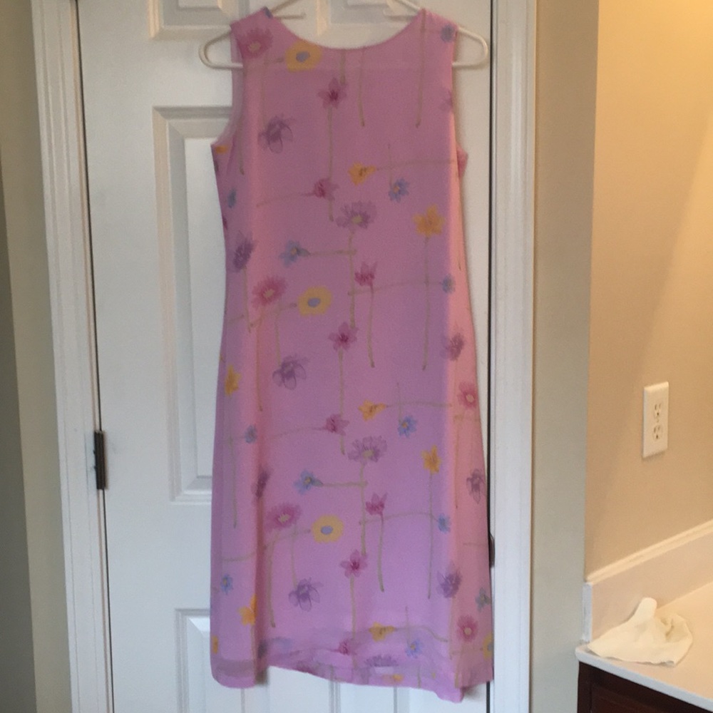 Lavender lined floral spring dress.